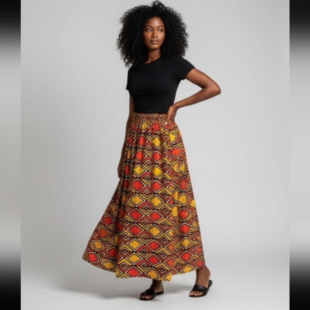 Lapogee One Size Vibrant Geometric Full Patterned Skirt Cotton Nwot
